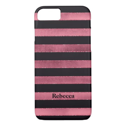 iPhone 7 Case  FAUX Pink Foil  Black Stripes