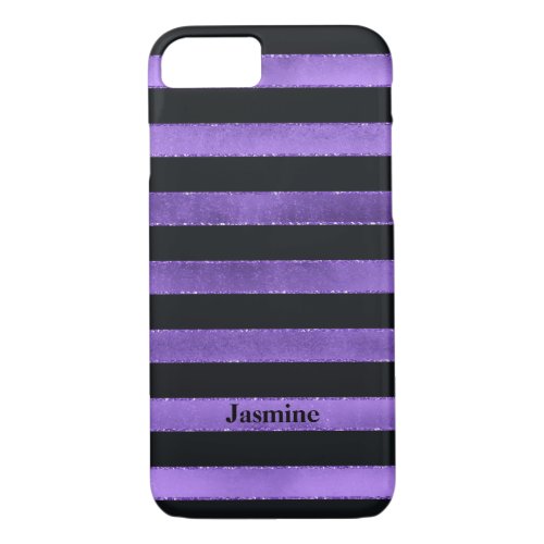 iPhone 7 Case  FAUX Purple Foil  Black Stripes