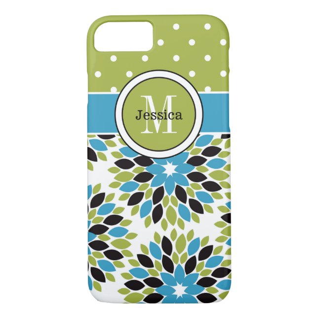 iPhone 7 Case | Floral, Dots | Blue, Green 2 (Back)