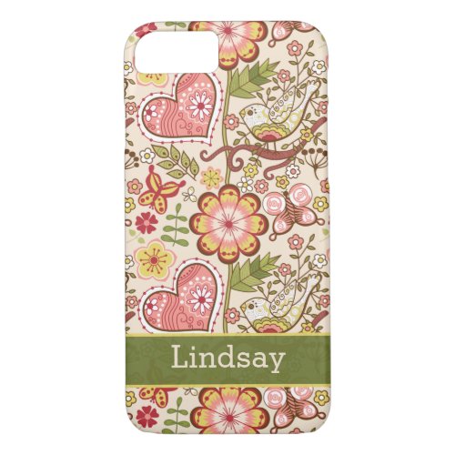 iPhone 7 Case  Flowers Hearts Birds Butterflies