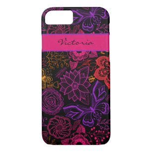 iPhone 7 Case Flowers Purple Butterflies