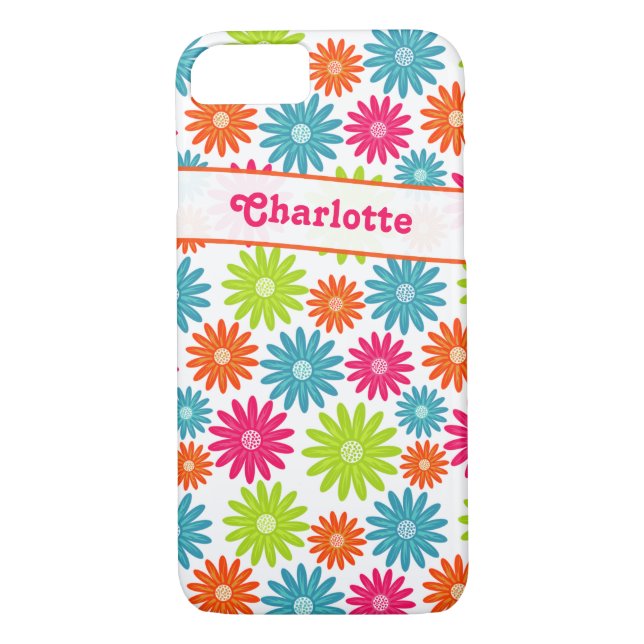 iPhone 7 Case | Funky Flowers | Pink Green Blue (Back)