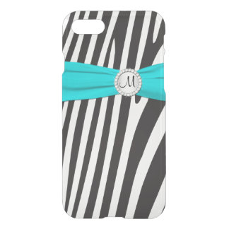 iPhone 7 Case | Monogram Aqua, Black, White Zebra