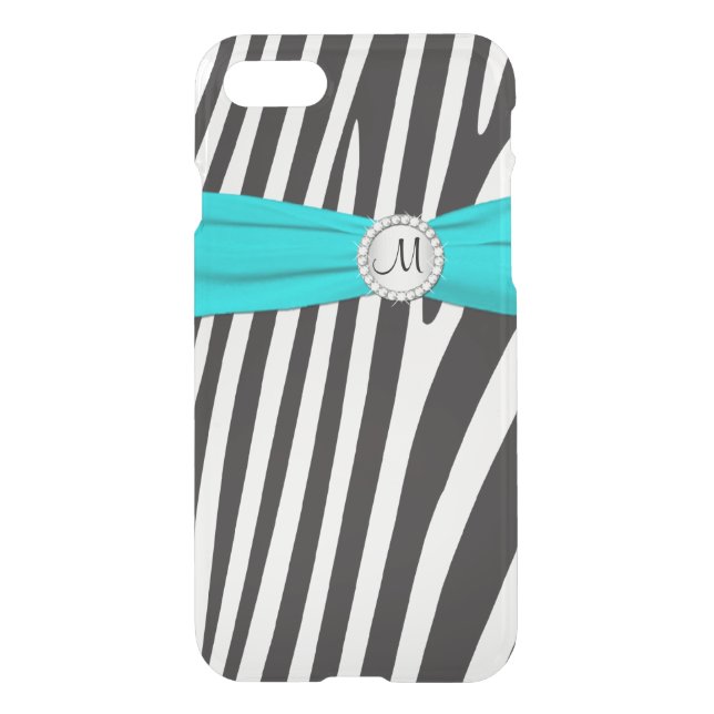 iPhone 7 Case | Monogram Aqua, Black, White Zebra (Back)