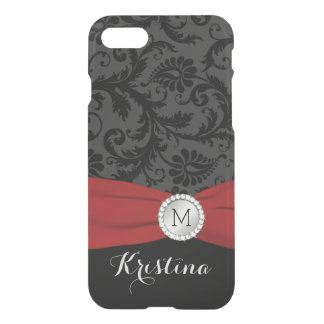 iPhone 7 Case | Monogram Black, Gray, Red Damask