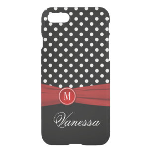iPhone 7 Case Monogram Black Red White Polka Dot