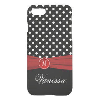 iPhone 7 Case | Monogram Black Red White Polka Dot