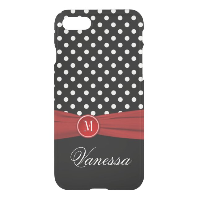 iPhone 7 Case | Monogram Black Red White Polka Dot (Back)