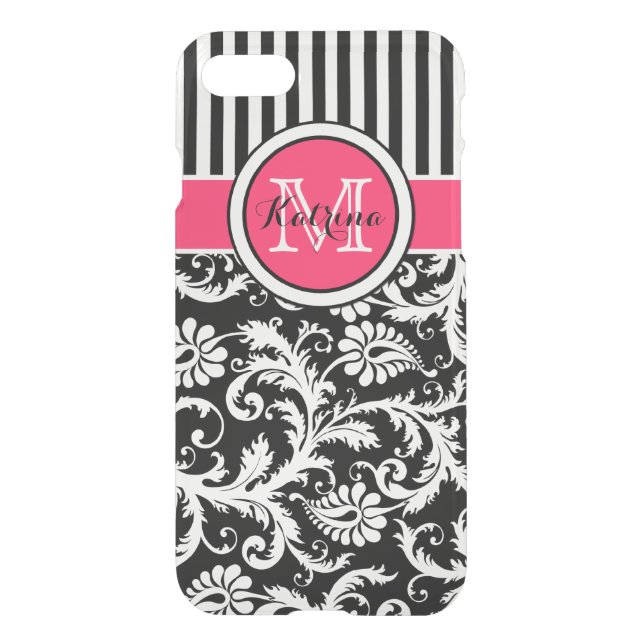 iPhone 7 Case | Monogrammed Hot Pink, Black, White (Back)