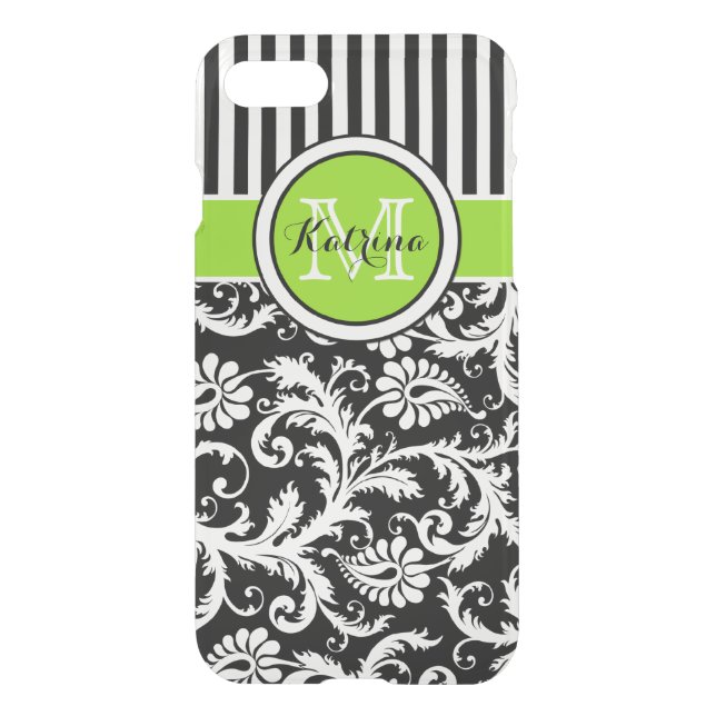 iPhone 7 Case | Monogrammed Lime, Black, White (Back)