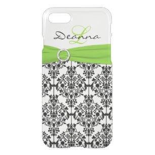 iPhone 7 Case Monogrammed Lime Black White Damask