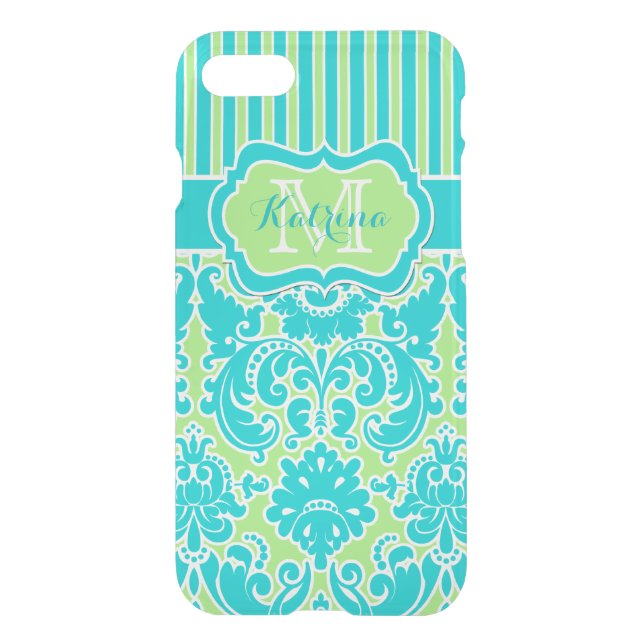 iPhone 7 Case | Monogrammed Lime, Turquoise, White (Back)