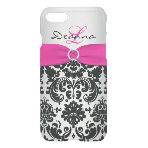 iPhone 7 Case Monogrammed Pink Black Silver Damask