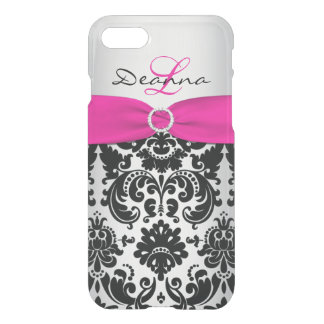 iPhone 7 Case Monogrammed Pink Black Silver Damask