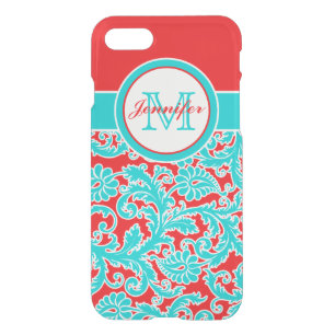 iPhone 7 Case Monogrammed Red, Aqua Blue, White