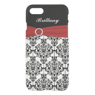 iPhone 7 Case Monogrammed Red Black White Damask