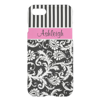 iPhone 7 Case | Pink, Black, White Striped Damask