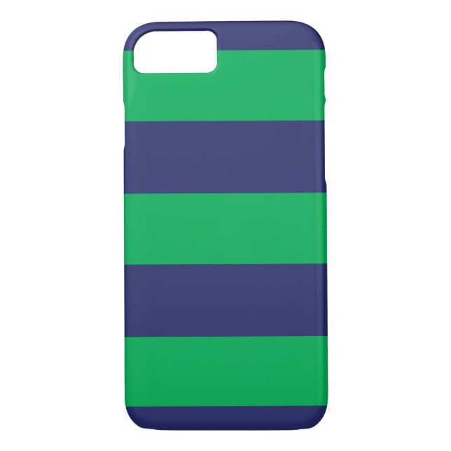 iPhone 7 Case Striped Green & Navy Blue (Back)