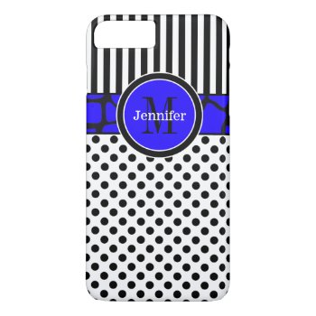 Iphone 7 Case | Stripes  Dots | Blue by NiteOwlStudio at Zazzle