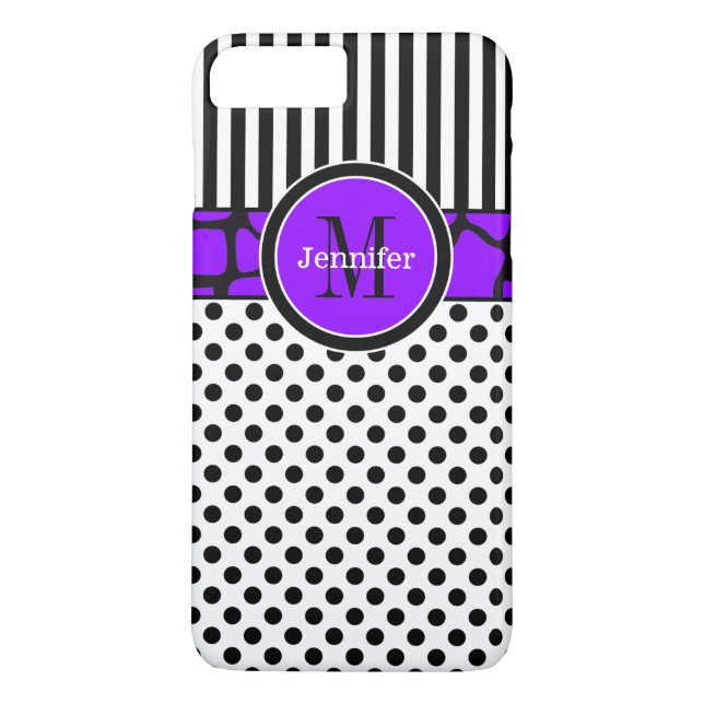 iPhone 7 Case | Stripes, Dots | Purple (Back)