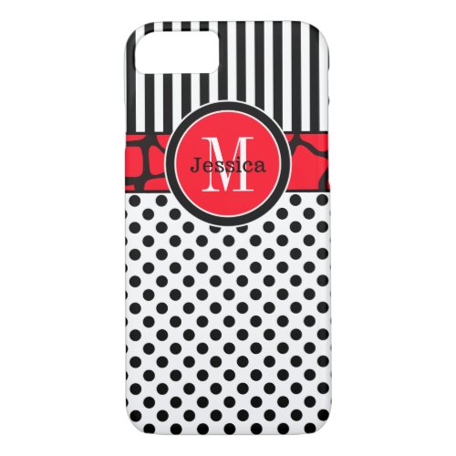 iPhone 7 Case  Stripes Dots  Red