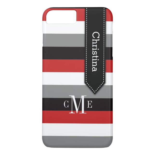 iPhone 7 Case | Stripes | Red, Gray, Black (Back)