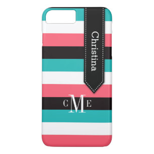iPhone 7 Case Stripes Teal, Coral, Black