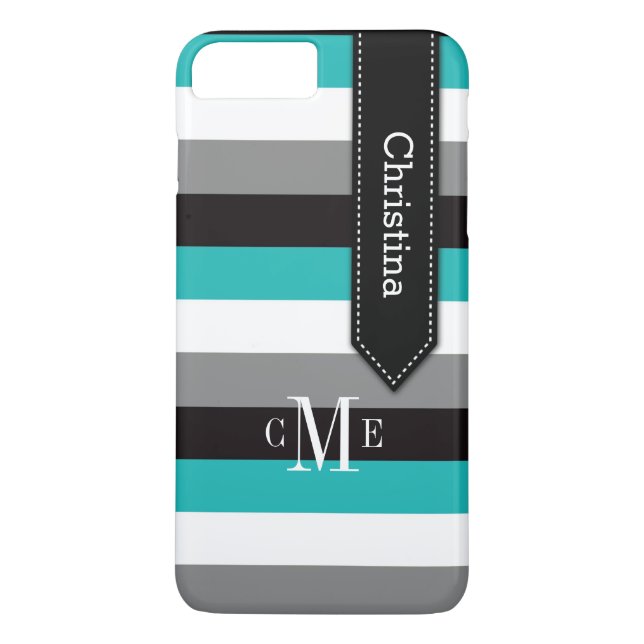 iPhone 7 Case | Stripes | Teal, Gray, Black (Back)