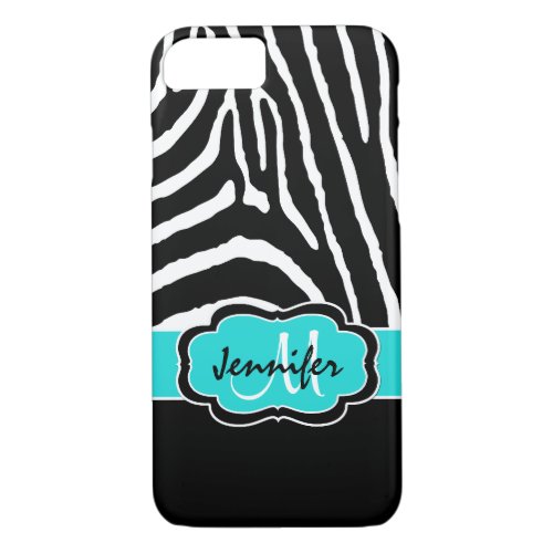 iPhone 7 Case  Zebra Stripes  Turquoise