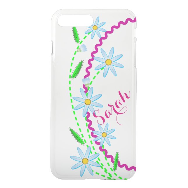 iPhone 7 Clearly Plus Deflector Case Blue Flowers (Back)