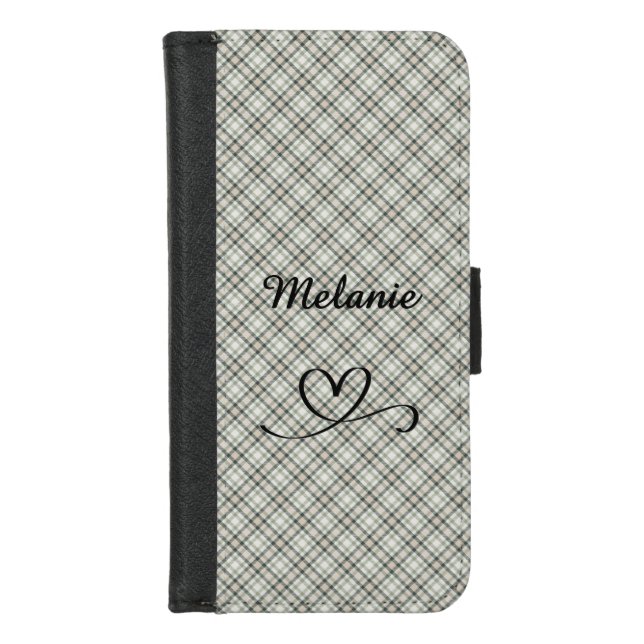 iPhone 8/7 Green Check Pattern Wallet Case (Front)