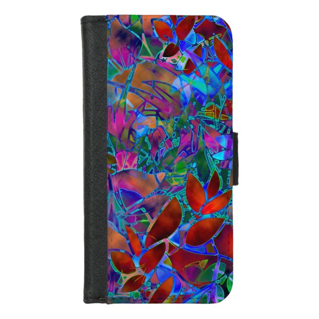 iPhone 8/7 Wallet Case Floral  Stained Glass (Front)