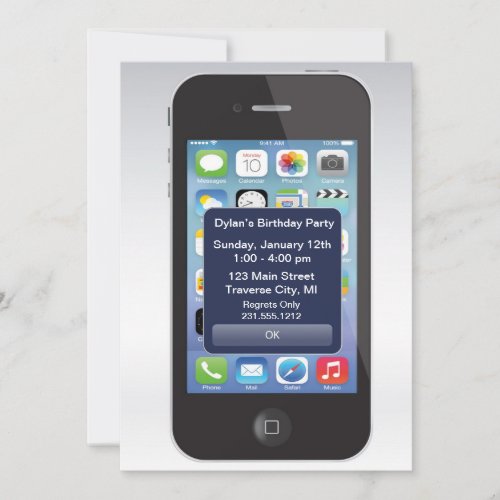 iPhone Birthday Party Texting Smart Cell Phone Invitation