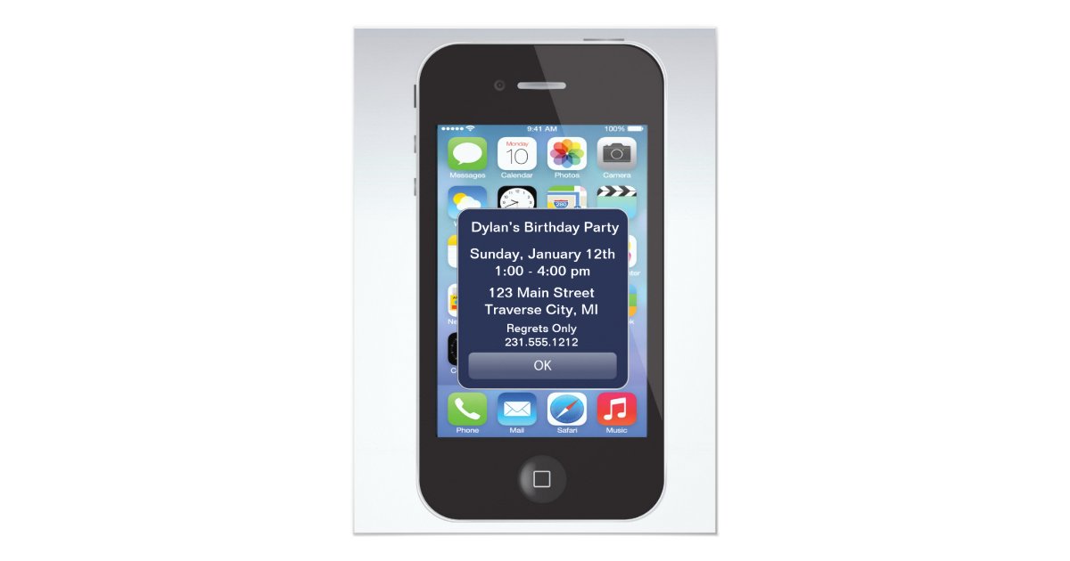Iphone Birthday Party Texting Smart Cell Phone Invitation Zazzle Com