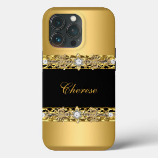 iPhone Black Floral Faux Gold 13 Pro Case