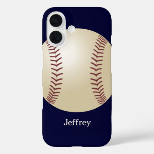 iPhone Case, Baseball, Blue, Personalized Name iPhone 16 Case
