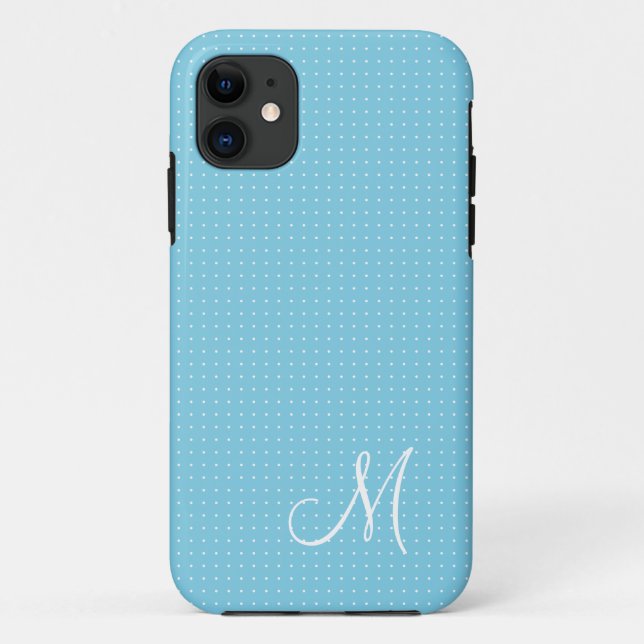 iPhone case dots white turquoise Custom Monogram (Back)