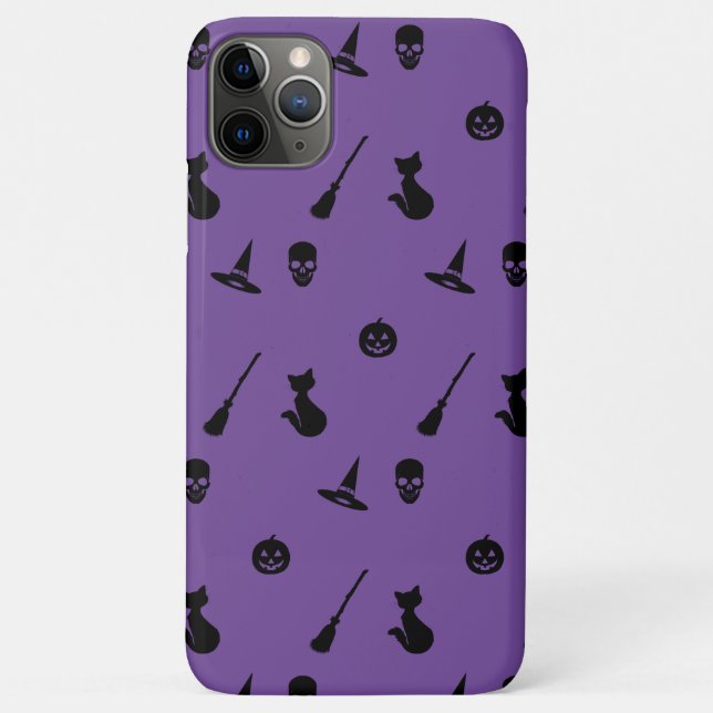 iPhone Case Halloween Pattern Blk on Purple (Back)