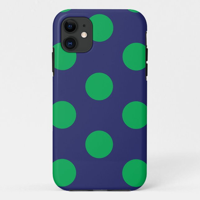 iPhone Case Polka Dot Navy Blue & Green (Back)