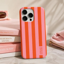 iPhone Case | Preppy Bold Stripe Coral Pink