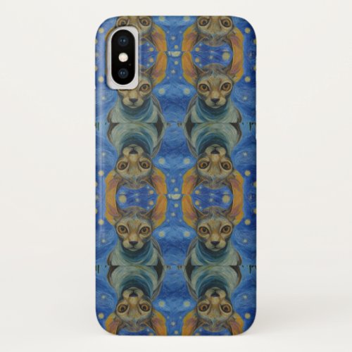 Iphone Case  Starry Night Elf Sphinx Cat Painting