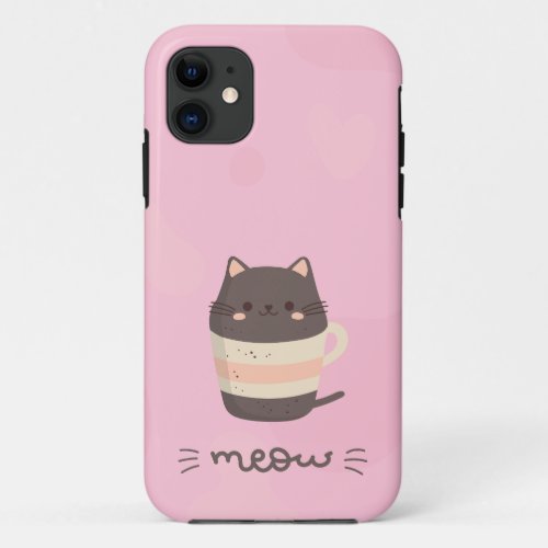 Iphone case with a cute cat in a coffee cup