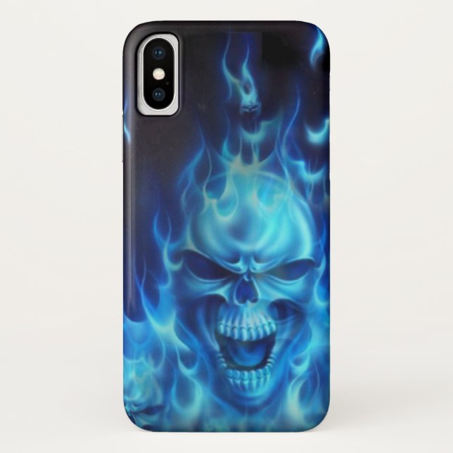 IPhone case with blue flame and skull (Back)