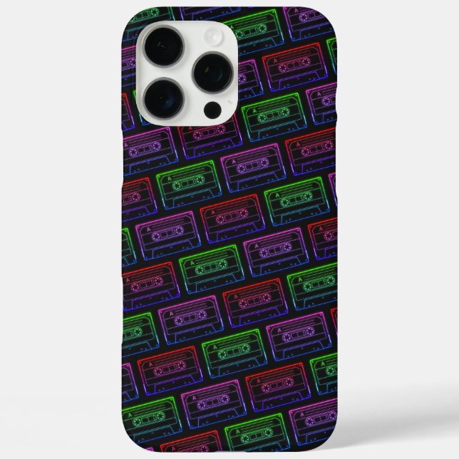IPhone Case With Neon Multicolor Cassette Pattern (Back)
