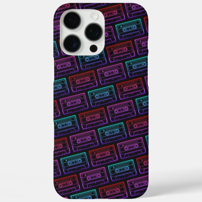 IPhone Case With Neon Multicolor Cassette Pattern (Back)