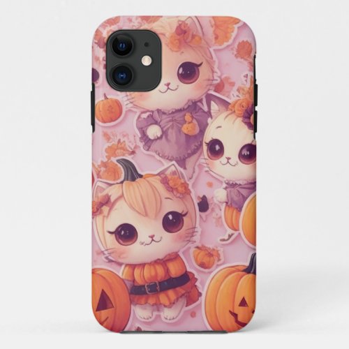 IPhone Cases  Kawaii Kitten Halloween Orange purpl