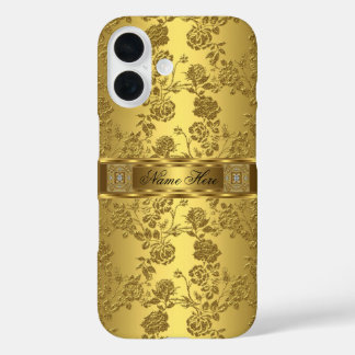 iPhone Elegant Classy faux Gold Damask Floral iPhone 16 Case