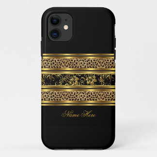 iPhone Elegant Classy Gold Black Leopard Floral 11 Case