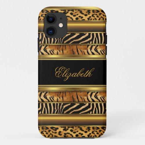 iPhone Elegant Classy Gold Mixed Animal Print iPhone 11 Case