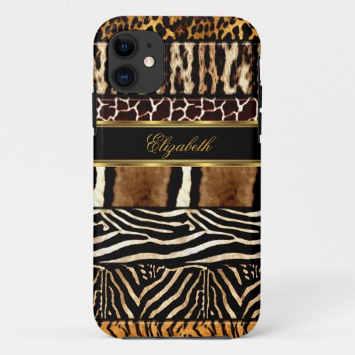 iPhone Elegant Gold Mixed Animal Print iPhone 11 Case